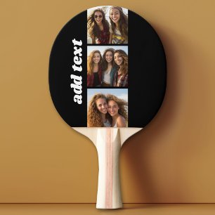 Trendy 3 Photos and Chunky Name - Black Ping Pong Paddle