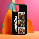 Trendy 3 Photos and Name - Can Change Black iPhone 15 Case<br><div class="desc">Use 3 square photos to create a unique and personal gift. A simple black background with three photos and name. If you need to adjust the pictures,  click on the customise tool to make changes.</div>