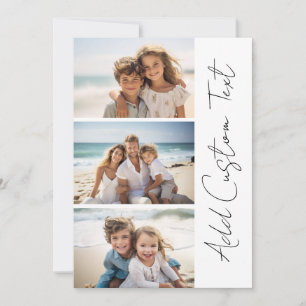 Trendy 3 Photos black & white modern script name Holiday Card