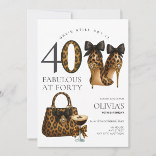 Trendy 40th Leopard Print Fabulous at 40 Birthday Invitation