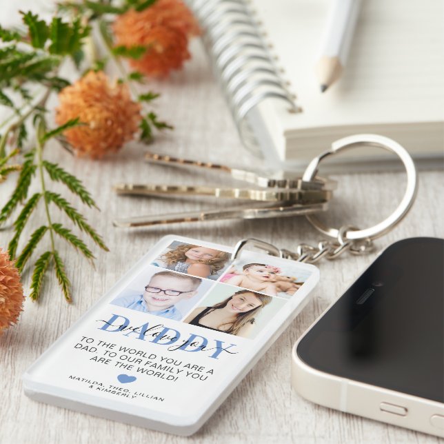 Trendy 4 Insta Photo Collage DADDY 'we love you' Key Ring (Front Right)