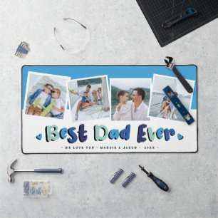 Trendy 4 Photo 'Best Dad Ever' Blue Desk Mat