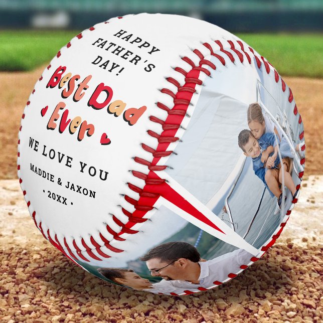Trendy 4 Photo Best Dad Ever Keepsake Fathers Day  Baseball (Creator Uploaded)