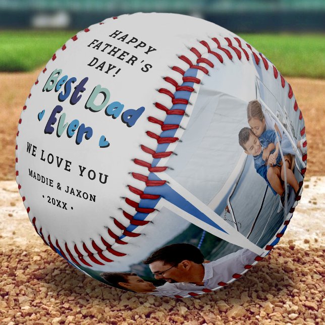 Trendy 4 Photo Best Dad Ever Keepsake Fathers Day Baseball (Creator Uploaded)