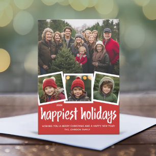 Trendy 4 Photo Christmas Happiest Holiday Check