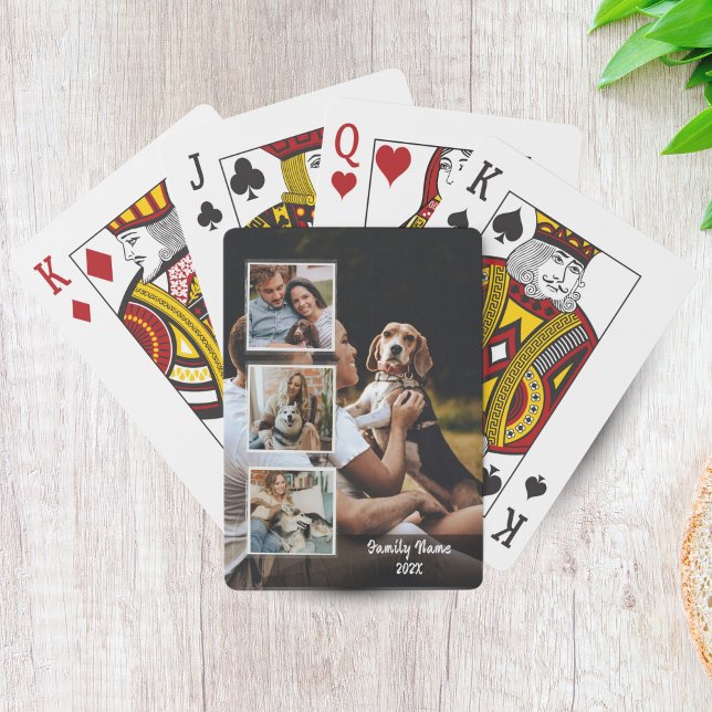 Trendy 4 Photo Collage Family Name Black Poker Car Playing Cards (Trendy 4 Photo Collage Family Name Black Poker Cards)
