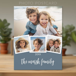 Trendy 4 Photo Collage Script Name Postcard