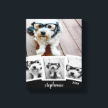 Trendy 4 Photo Collage Script Name White Black Canvas Print<br><div class="desc">Use your favourite photo or pictures to make a fun keepsake to share with friends.</div>