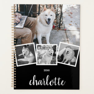 Trendy 4 Photo Collage Script Name White Black Planner