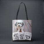 Trendy 4 Photo Collage White Black Tote Bag<br><div class="desc">Use four square photos to create a unique and personal gift. Or you can keep the hipster puppy and make a trendy keepsake. If you need to adjust the pictures,  click on the customise tool to make changes.</div>