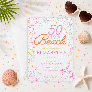 Trendy 50th Beach Birthday Invitation