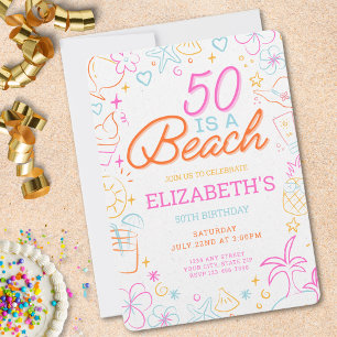 Trendy 50th Beach Birthday Invitation