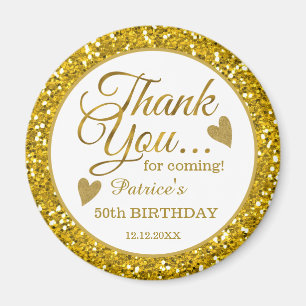 Trendy 50th Birthday Party Gold Glitter Thank You Magnet