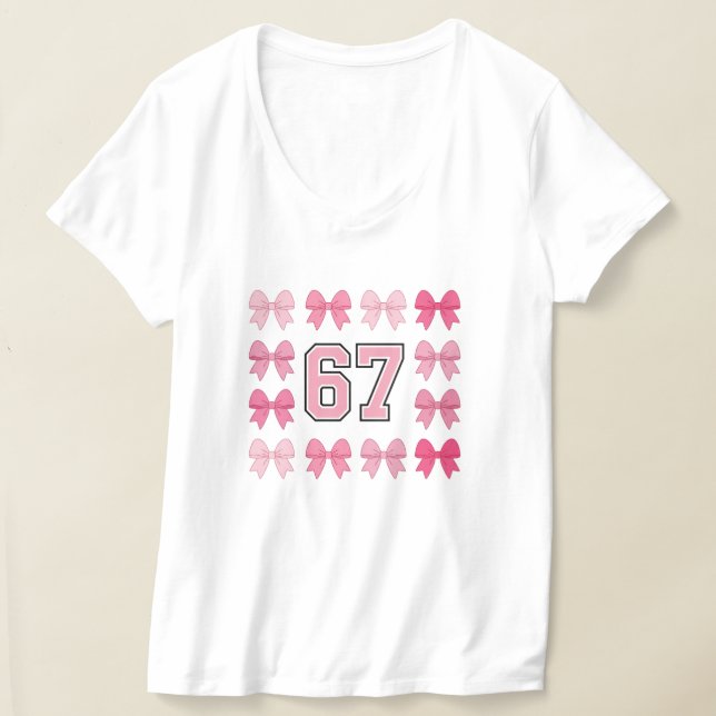 Trendy 67 Pink Bows Varsity Number Tank Top  (Laydown)