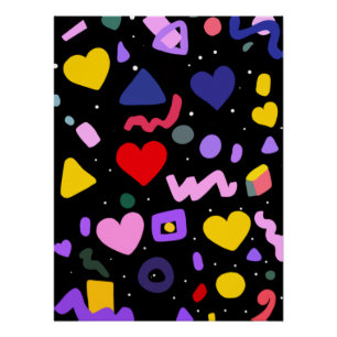 Trendy 80s Pattern Blue Ink Pen Poster