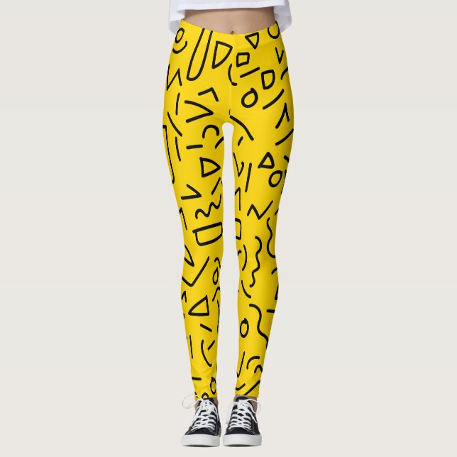 Trendy 80s Pattern Yellow Leggings (Front)