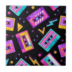 Trendy 80s Retro Cassette Pattern  Tile