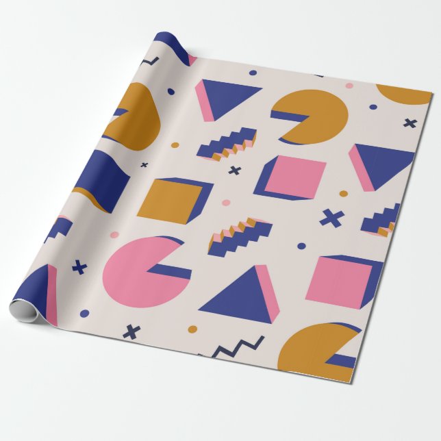 Trendy 90s memphis geometric seamless pattern. Vin Wrapping Paper (Unrolled)