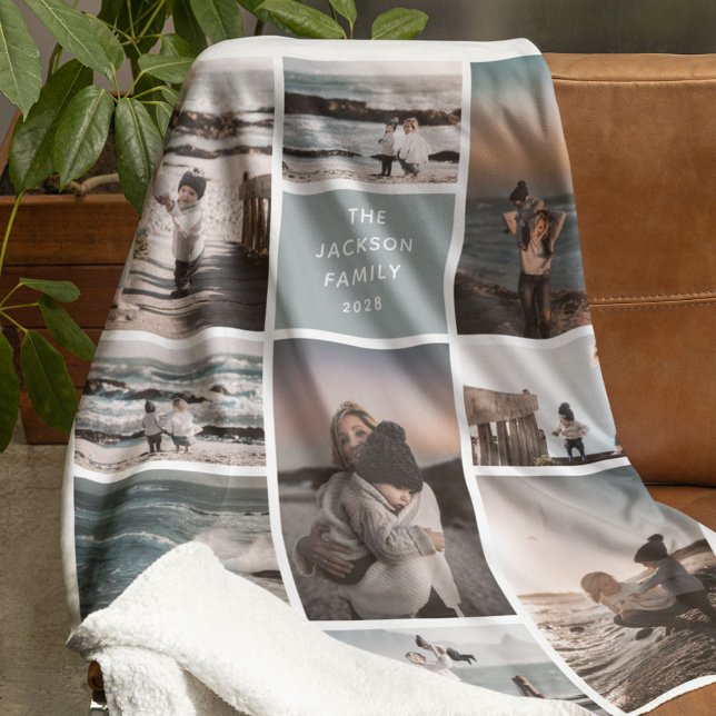 Trendy 9 Photo Collage Custom Keepsake Gift Fleece Blanket (Creator Uploaded)