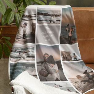 Trendy 9 Photo Collage Custom Keepsake Gift Fleece Blanket