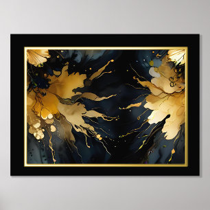 trendy abstract black gold marble foil prints