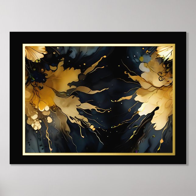 trendy abstract black gold marble foil prints (Front)
