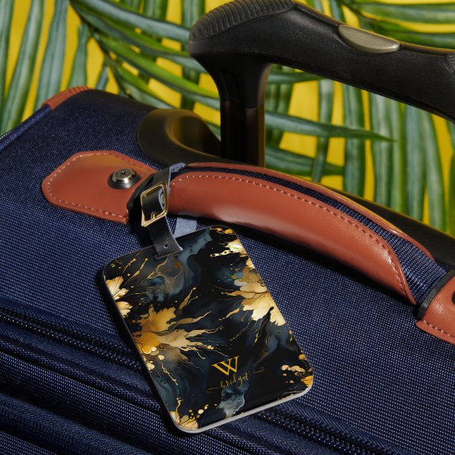 trendy abstract black gold marble luggage tag (Front Insitu 1)
