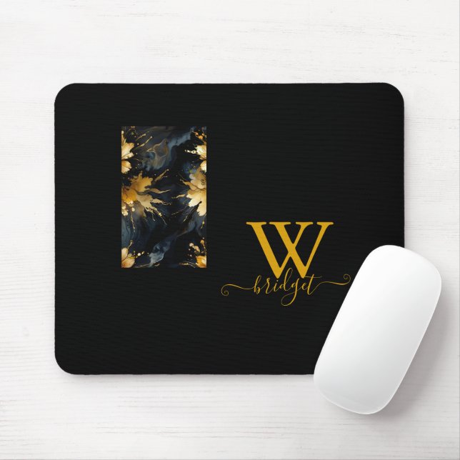 trendy abstract black gold marble mouse pad (With Mouse)