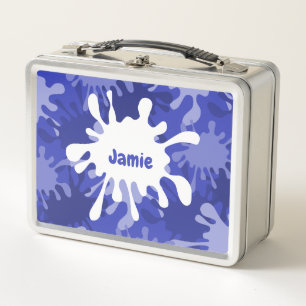 Trendy Abstract Blue Painting Splatter Metal Lunch Box