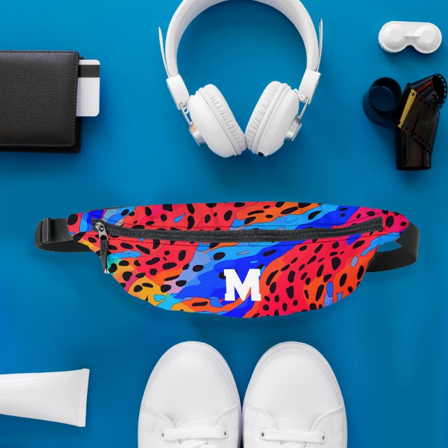 Trendy Abstract Blue Red Animal Print Monogram Bum Bags (Creator Uploaded)