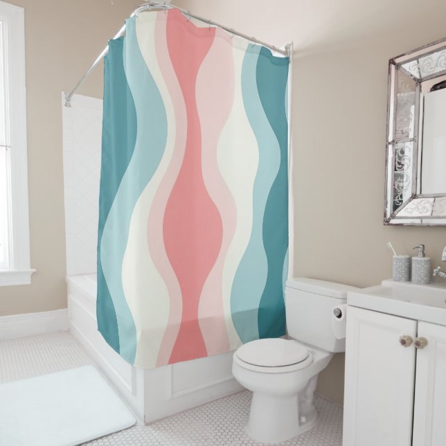 Trendy Abstract Blush Pink Mint Collection Shower Curtain (In Situ)