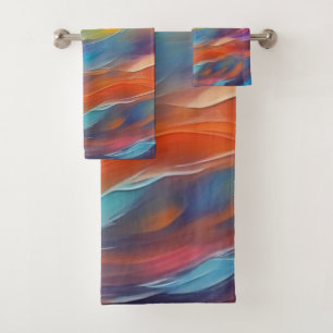 Trendy Abstract Bright Blue yellow Pattern Bath Towel Set