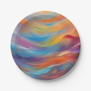 Trendy Abstract Bright Blue yellow Pattern Paper Plate