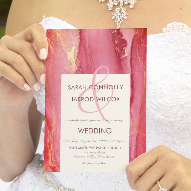 Trendy Abstract Bright Pink Wedding Invitation (Creator Uploaded)