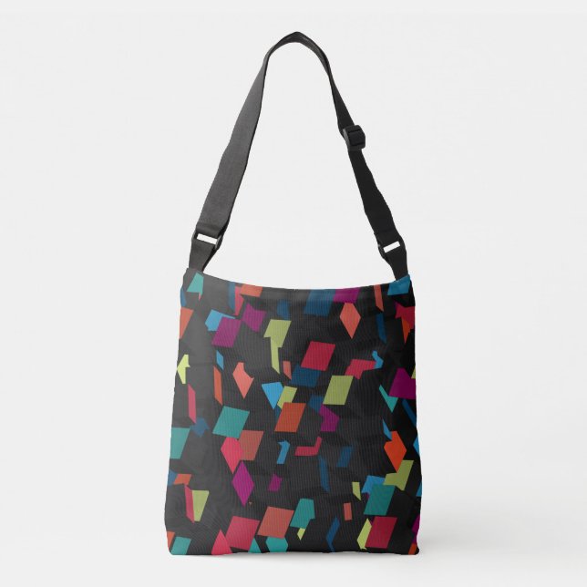Trendy Abstract Geometric Cube Pattern Crossbody Bag (Front)