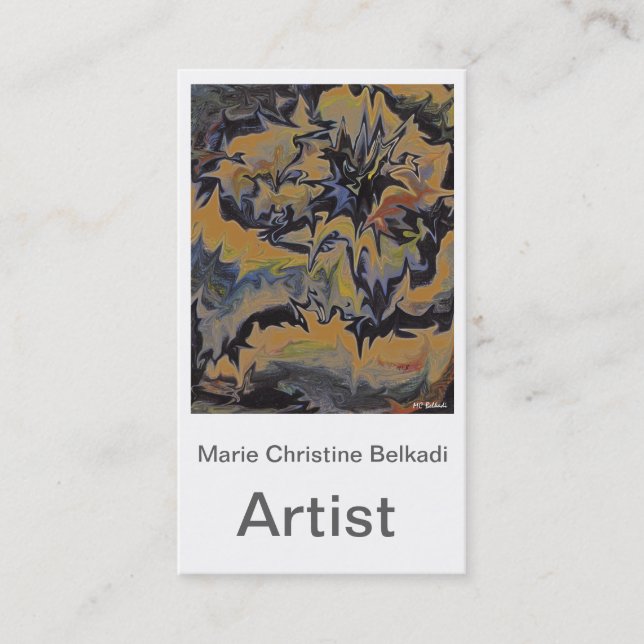 Trendy Abstract Gold Beige Navy Artsy Professional Business Card (Front)