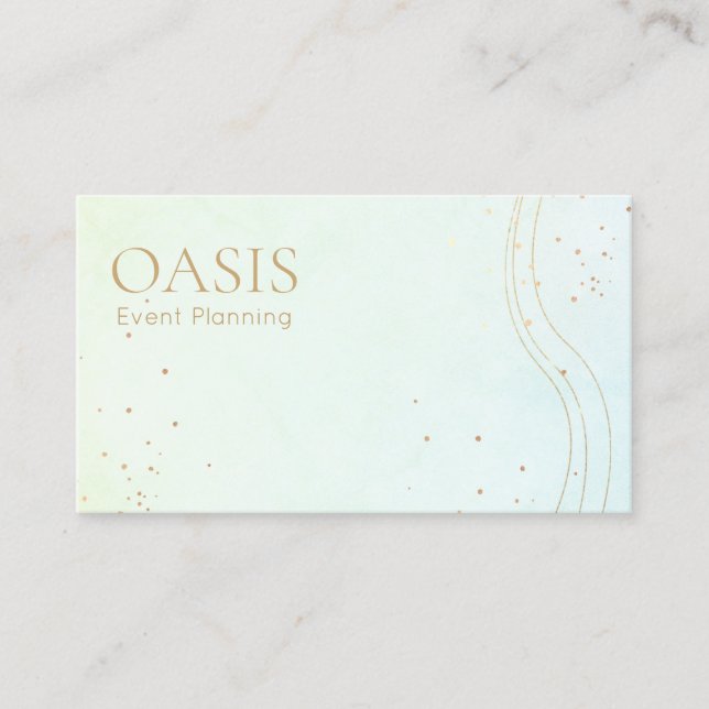 Trendy Abstract Ombre Watercolor with Gold Accents Business Card (Front)