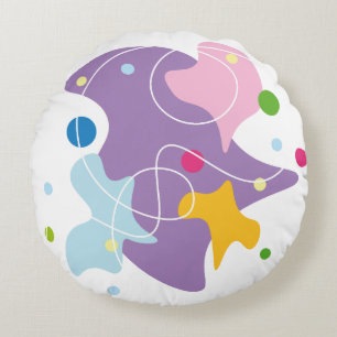Trendy abstract pattern in purple and blue colours round cushion