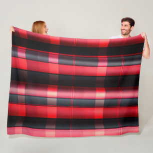 Trendy Abstract Red Black Plaid Collection Fleece Blanket