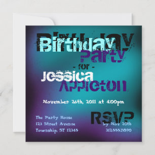 Trendy Abstract Teal & Violet Birthday Invitations