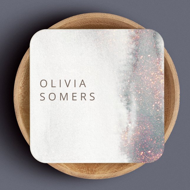 Trendy Abstract Watercolor Rose Gold Glitter Square Business Card (Creator Uploaded)