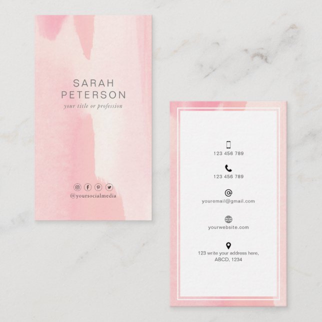 Trendy abstract watercolor social media personal business card (Front/Back)