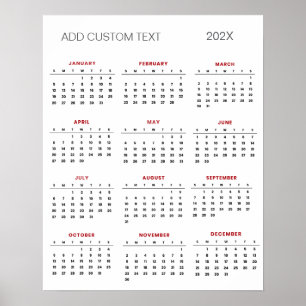 Trendy add your own custom text 2025 Calendar      Poster