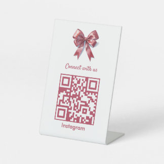 Trendy Aesthetic Coquette Pink Bow QR Code Pedestal Sign