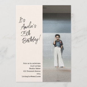 Trendy Aesthetic Photo 25th Adult Birthday Party Invitation