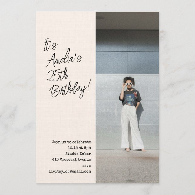 Trendy Aesthetic Photo 25th Adult Birthday Party  Invitation (Front)
