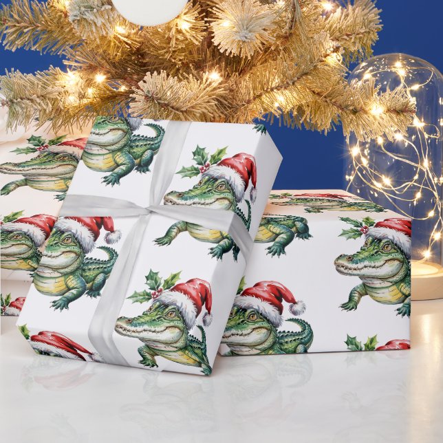 Trendy Alligators-Crocodiles Christmas Pattern  Wrapping Paper (Holidays)