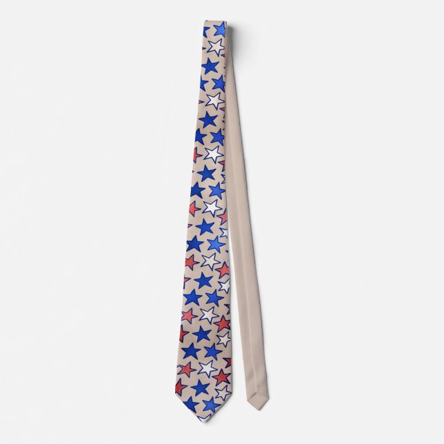 Trendy America Red White Blue Stars Beige  Tie (Front)