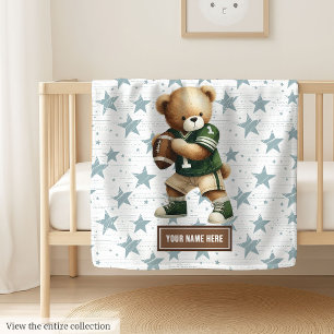 Trendy American Football Teddy Bear Personalised Fleece Blanket