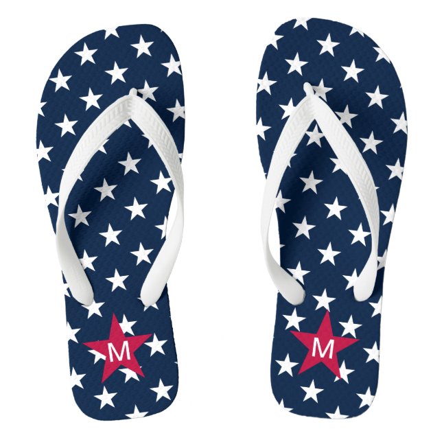 Trendy American Monogrammed Navy Stars Flip Flops (Footbed)